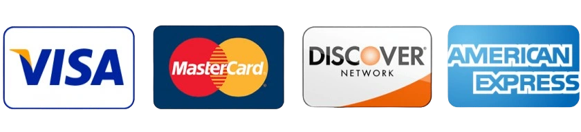 Accepted cards: Visa, Mastercard, Discover, Amex